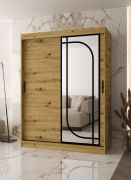 Armoire à portes coulissantes / Penderie à vêtements / Couleur : Chêne artisan / 150 x 62 x 200 cm / 2 tringles à vêtements / Système de glissières fiable / 5 compartiments / Miroir décoratif