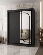 Armoire à portes coulissantes / Penderie à vêtements / Noir mat / 150 x 62 x 200 cm / 2 tringles à vêtements / Système de glissières fiable / 5 compartiments / Miroir décoratif