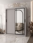 Armoire à portes coulissantes / Penderie à vêtements / Cachemire / 150 x 62 x 200 cm / 2 tringles / Système de glissières fiable / 5 compartiments / Miroir décoratif