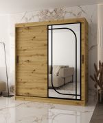 Penderie / 10 compartiments / 2 tringles / Couleur : Chêne artisan / Armoire à portes coulissantes / 180 x 62 x 200 cm / 1 porte miroir / Système de glissières fiable