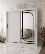 Penderie / 10 compartiments / 2 tringles à vêtements / Blanc mat / Armoire à portes coulissantes / 180 x 62 x 200 cm / 1 porte miroir / Système de glissières fiable