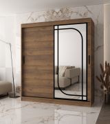 Penderie / 10 compartiments / 2 tringles / Couleur : Noyer Warmia / Armoire à portes coulissantes / 180 x 62 x 200 cm / 1 porte miroir / Système de glissières fiable