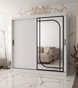 Penderie à portes coulissantes / Blanc mat / Miroir décoratif / 200 x 62 x 200 cm / 10 compartiments / 2 tringles à vêtements / Détails modernes / Armoire