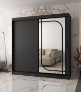 Penderie à portes coulissantes / Noir mat / Miroir décoratif / 200 x 62 x 200 cm / 10 compartiments / 2 tringles à vêtements / Détails modernes / Armoire