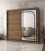 Penderie à portes coulissantes / Couleur : Noyer Warmia / Miroir décoratif / 200 x 62 x 200 cm / 10 compartiments / 2 tringles à vêtements / Détails modernes / Armoire