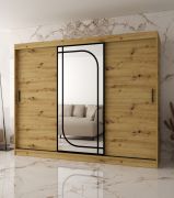 Penderie / Couleur : Chêne artisan / 3 portes / 10 compartiments / 250 x 62 x 200 cm / Miroir décoratif / 2 tringles à vêtements / Armoire à portes coulissantes / Finition haut de gamme