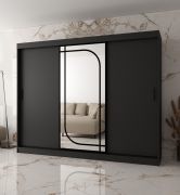 Penderie / Noir mat / 3 portes / 10 compartiments / 250 x 62 x 200 cm / Miroir décoratif / 2 tringles à vêtements / Armoire à portes coulissantes / Finition haut de gamme
