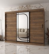 Penderie / Couleur : Noyer Warmia / 3 portes / 10 compartiments / 250 x 62 x 200 cm / Miroir décoratif / 2 tringles à vêtements / Armoire à portes coulissantes / Finition haut de gamme