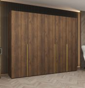 Armoire à trois tringles / Couleur : Noyer / 2,5 mètres de large / Trois compartiments / Trois portes / Système de fermeture Soft-Close / Poignées : Dorées / Pour chambre à coucher