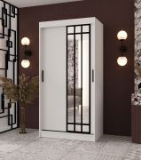 Armoire à portes coulissantes / Armoire à vêtements | Blanc mat | 100 x 62 x 200 cm | étroite | 1 porte miroir | détails modernes | 2 tringles à vêtements | 5 compartiments