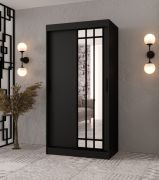 Armoire à portes coulissantes / Penderie / Noir mat / 100 x 62 x 200 cm / Étroite / 1 porte miroir / Détails modernes / 2 tringles / 5 compartiments