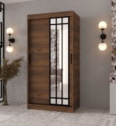 Armoire à portes coulissantes / Penderie / Couleur : Noyer Warmia / 100 x 62 x 200 cm / étroite / 1 porte miroir / Détails modernes / 2 tringles à vêtements / 5 compartiments