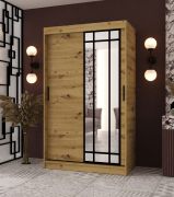 Armoire / Couleur : Chêne artisan / 1 porte miroir / 120 x 62 x 200 cm / 2 tringles / Détails modernes / 5 compartiments / Système de glissières fiable