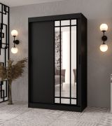 Penderie / Noir mat / 1 porte miroir / 120 x 62 x 200 cm / 2 tringles / Détails modernes / 5 compartiments / Système de glissières fiable