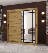 Penderie / Armoire à portes coulissantes / Couleur : Chêne artisan / porte miroir décorative / 180 x 62 x 200 / 10 compartiments / 2 tringles à vêtements / Détails modernes