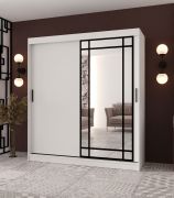 Penderie / Armoire à portes coulissantes / Blanc mat / Porte miroir décorative / 180 x 62 x 200 / 10 compartiments / 2 tringles à vêtements / Détails modernes