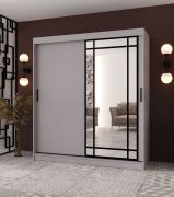 Penderie / Armoire à portes coulissantes / Cachemire / Porte miroir décorative / 180 x 62 x 200 / 10 compartiments / 2 tringles à vêtements / Détails modernes