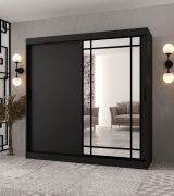 Armoire / Noir mat / 10 compartiments / 200 x 62 x 200 cm / 2 tringles à vêtements / Porte miroir décorative / Armoire à portes coulissantes / Finition haut de gamme