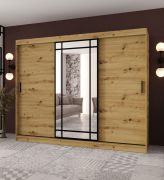 Armoire à portes coulissantes / Porte miroir décorative / Couleur : Blanc mat / 2 tringles à vêtements / Penderie / 10 compartiments / 250 x 62 x 200 cm / Durable et résistante