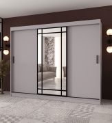 Armoire à portes coulissantes / porte miroir décorative / Couleur : Chêne artisan / 2 tringles à vêtements / Penderie / 10 compartiments / 250 x 62 x 200 cm / Durable et résistante