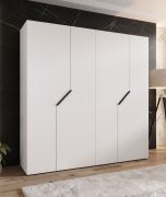Armoire / 4 portes / Couleur : Blanc / 2 compartiments / 2 tringles à vêtements / Poignées : Noir / Fonction Soft-Close / Dimensions : 200 x 52 x 202 cm / Chants ABS
