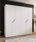 Armoire / 4 portes / Couleur : Blanc / 2 compartiments / 2 tringles à vêtements / Poignées : Or / Fonction Soft-Close / Dimensions : 200 x 52 x 202 cm / Chants ABS