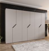 Armoire à portes battantes / Couleur : Cachemire / 6 portes / 3 tringles à vêtements / Chants ABS / Poignées : Noir / Dimensions : 300 x 52 x 202 cm / Fonction Soft-Close / 3 compartiments