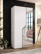 Penderie / 1 porte miroir / Couleur : Blanc / 1 compartiment / 1 tringle à vêtements / Poignées : Cachemire / Armoire à portes battantes / Dimensions : 100 x 52 x 202 cm / Fonction Soft-Close