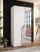 Penderie / 1 porte miroir / Couleur : Blanc / 1 compartiment / 1 tringle à vêtements / Poignées : Or / Armoire à portes battantes / Dimensions : 100 x 52 x 202 cm / Fonction Soft-Close
