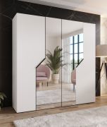 Armoire à portes battantes / Penderie / Couleur : Blanc / Fonction Soft-Close / 2 portes à miroir / Bords ABS / Poignées : Noir / Dimensions : 200 x 52 x 202 cm / 2 tringles à vêtements