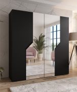 Armoire à portes battantes / Penderie / Couleur : Noir / Fonction Soft-Close / 2 portes à miroir / Bords ABS / Poignées : Noir / Dimensions : 200 x 52 x 202 cm / 2 tringles à vêtements