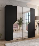 Armoire à portes battantes / Penderie / Couleur : Noir / Fonction Soft-Close / 2 portes à miroir / Bords ABS / Poignées : Or / Dimensions : 200 x 52 x 202 cm / 2 tringles à vêtements