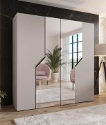 Armoire à portes battantes / Penderie / Couleur : Cachemire / Fonction Soft-Close / 2 portes à miroir / Bords ABS / Poignées : Noir / Dimensions : 200 x 52 x 202 cm / 2 tringles à vêtements