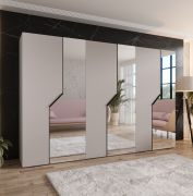 Armoire à portes battantes / 3 portes miroir / Couleur : Cachemire / 3 compartiments / 3 tringles à vêtements / Fonction Soft-Close / Poignées : Noir / Dimensions : 300 x 52 x 202 cm / Penderie / Chants ABS