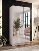 Armoire de chambre à coucher avec miroir / Couleur : Blanc / 1 compartiment / 1 tringle à vêtements / Fonction Soft-Close / Chants ABS / Poignées : Noir / Dimensions : 100 x 52 x 202 cm / Penderie