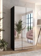 Armoire de chambre à coucher avec miroir / Couleur : Noir / 1 compartiment / 1 tringle à vêtements / Fonction Soft-Close / Bords ABS / Poignées : Or / Dimensions : 100 x 52 x 202 cm / Penderie