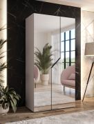 Armoire de chambre à coucher avec miroir / Couleur : Cachemire / 1 compartiment / 1 tringle à vêtements / Fonction soft-close / Chants ABS / Poignées : Noir / Dimensions : 100 x 52 x 202 cm / Penderie 