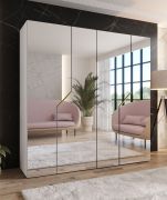 Penderie / Couleur : Blanc / 2 compartiments / Armoire de chambre à coucher avec miroir / 2 tringles à vêtements / Poignées : Or / Fonction Soft-Close / Dimensions : 200 x 52 x 202 cm / Chants ABS