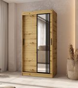 Penderie / Couleur : Chêne artisan / 2 tringles / 5 compartiments / Armoire à portes coulissantes / Système de glissières fiable / 100 x 62 x 200 cm / Porte miroir décorative