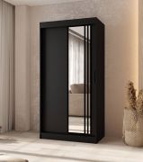 Penderie / Couleur : Noir mat / 2 tringles / 5 compartiments / Armoire à portes coulissantes / Système de glissières fiable / 100 x 62 x 200 cm / Porte miroir décorative