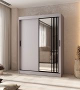 Armoire à portes coulissantes / Cachemire / 5 compartiments / 2 tringles / Détails modernes / 1 porte miroir / 150 x 62 x 200 cm / Penderie