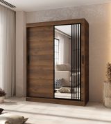 Penderie à portes coulissantes / Couleur : Noyer Warmia / 5 compartiments / 2 tringles / Détails modernes / 1 porte miroir / 150 x 62 x 200 cm / Armoire