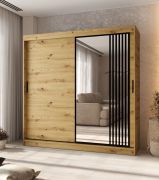 Penderie / Armoire à portes coulissantes / Porte miroir décorative / Couleur : Chêne artisan / 10 compartiments / 2 tringles à vêtements / 200 x 62 x 200 cm / Pour chambre à coucher