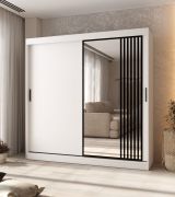 Penderie / Armoire à portes coulissantes / Porte miroir décorative / Blanc mat / 10 compartiments / 2 tringles à vêtements / 200 x 62 x 200 cm / Pour chambre à coucher