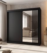 Penderie / Armoire à portes coulissantes / Porte miroir décorative / Noir mat / 10 compartiments / 2 tringles à vêtements / 200 x 62 x 200 cm / Pour chambre à coucher