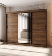Penderie à portes coulissantes / 10 compartiments / Couleur : Noyer Warmia / 2 tringles à vêtements / Finition haut de gamme / Armoire / 250 x 62 x 200 cm / Porte miroir décorative