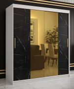 Armoire penderie Hochfeiler 37 | Blanc et marbre noir | 200 x 180 x 62 cm | 10 compartiments | 2 miroirs