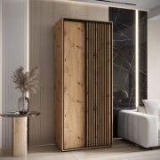 Armoire Tharo finition chêne | 235,2 x 100 x 45 cm | Grand espace de rangement | Poignée noire | Anti-poussière