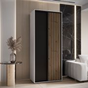 Armoire à portes coulissantes Tharo en noir/blanc, 235,2 x 120 x 45 cm, convient aussi pour le salon, anti-balais de poussière, poignées métalliques noires, nombreux compartiments