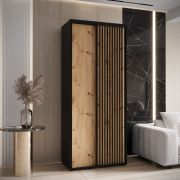 Armoire à portes coulissantes Mina de 1,2 mètre de large en noir/chêne, 235,2 x 120 x 60 cm, beaucoup d'espace de rangement, face avant en panneaux stratifiés, brosses anti-poussière